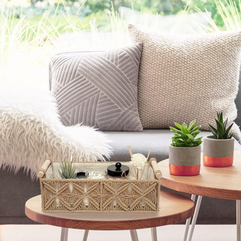 Ensemble de 2 paniers de rangement tissés en macramé Boho avec poignées