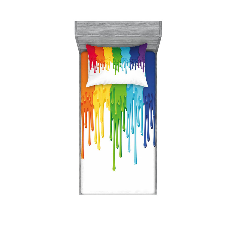 Multicolore drap-housse et coussin décoratif Ambesonne, Ensemble de draps pour lit simple + 5 pièces supp