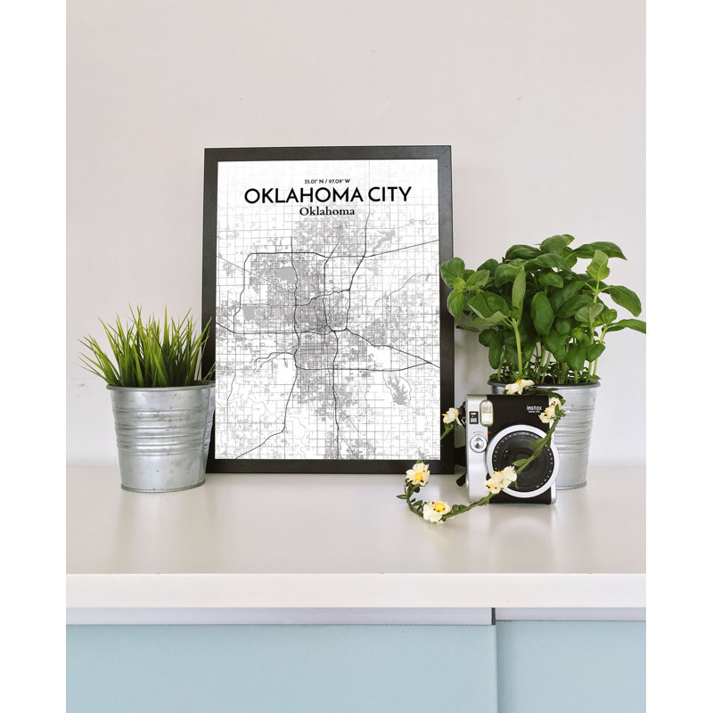 «Oklahoma City City Map», reproduction d'impression sur affiche en blanc / gris, H 27,56 po x l 19,69 po