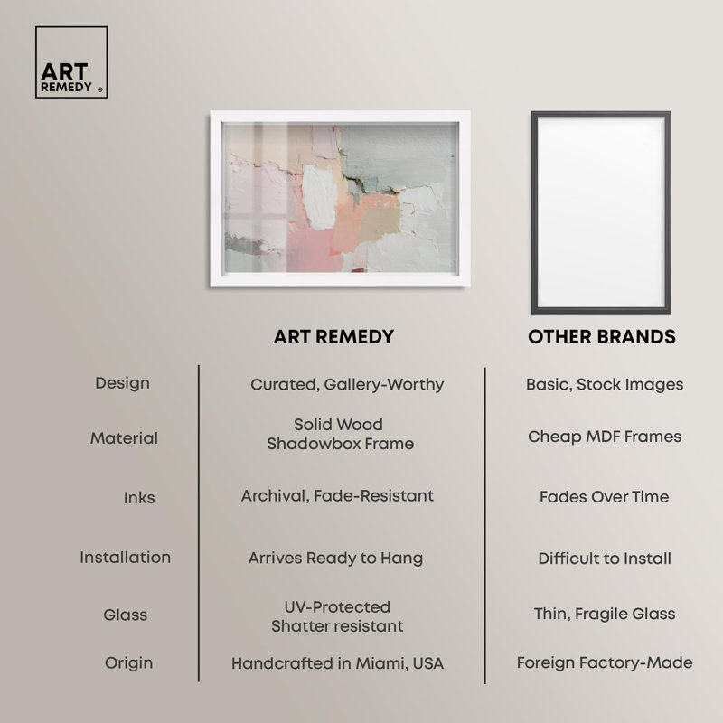 «Faded Fresco Shadowbox», art mural abstrait par Art Remedy, cadre blanc, 25 x 17, H 17 po x l 25 po, Cadre blanc