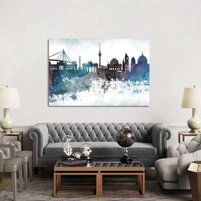 Berlin Bluish Skyline by WallDecorAddict - Wrapped Canvas Print