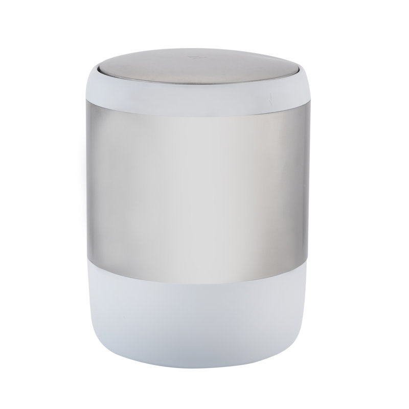 White and Stainless Steel Compact Waste Bin and Toilet Brush Set