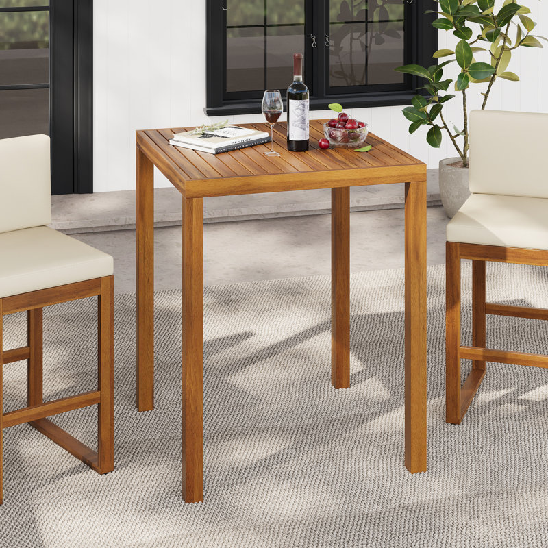 Table de bar d'extérieur en bois, conception rectangulaire, plateau de table à lattes, 39,5 pouces de hauteur, - coloré, 31,5 profondeur et largeur, poids de 29,01 lb, esthétique naturelle, pieds fuselés, finition complémentaire, intempéries,