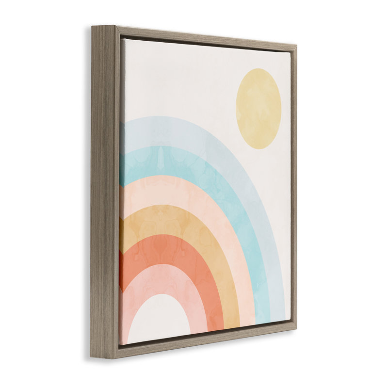 «Retro Rising Sun Rainbow Arches» par Daphne Polselli, H 18 po x l 18 po, Cadre flottant orme Montalcino