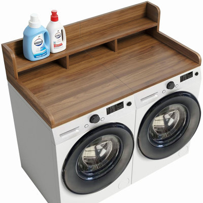 Washer Dryer Countertop with Non-slip Pads, Laundry Wood Shelf Topper with Edge, 54" Width x 27.5" Depth Double Layer Organizer for Washer and Dryer Laundry Hamper Counter Storage Organization