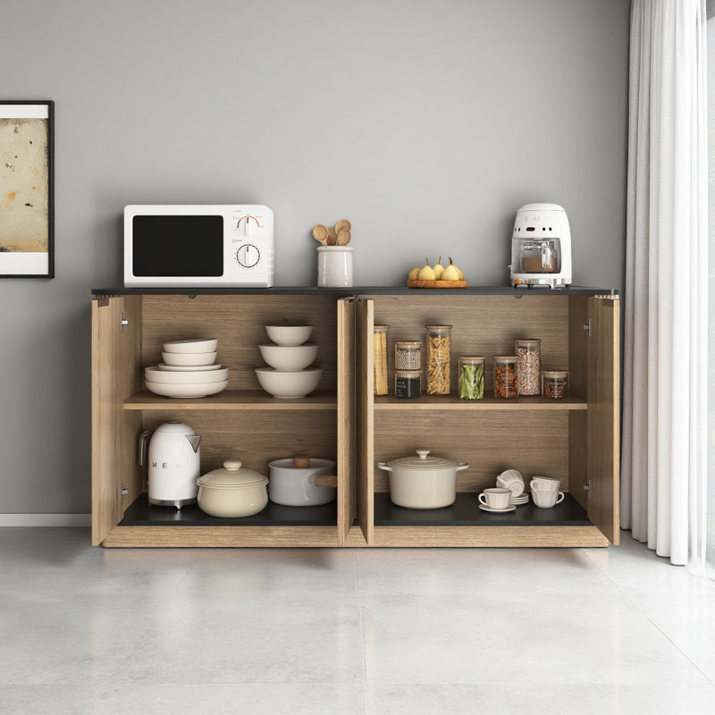 Buffet multifonctionnel en panneau de fibres à densité moyenne, un choix idéal pour le rangement de la télévision et de la vaisselle dans les maisons modernes, avec des dimensions de produit de 55 x 15,7 x 29,6 pouces