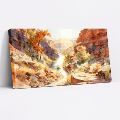 Ensemble de 1 tableau sur toile tendue, aquarelle représentant un paysage de canyon désertique