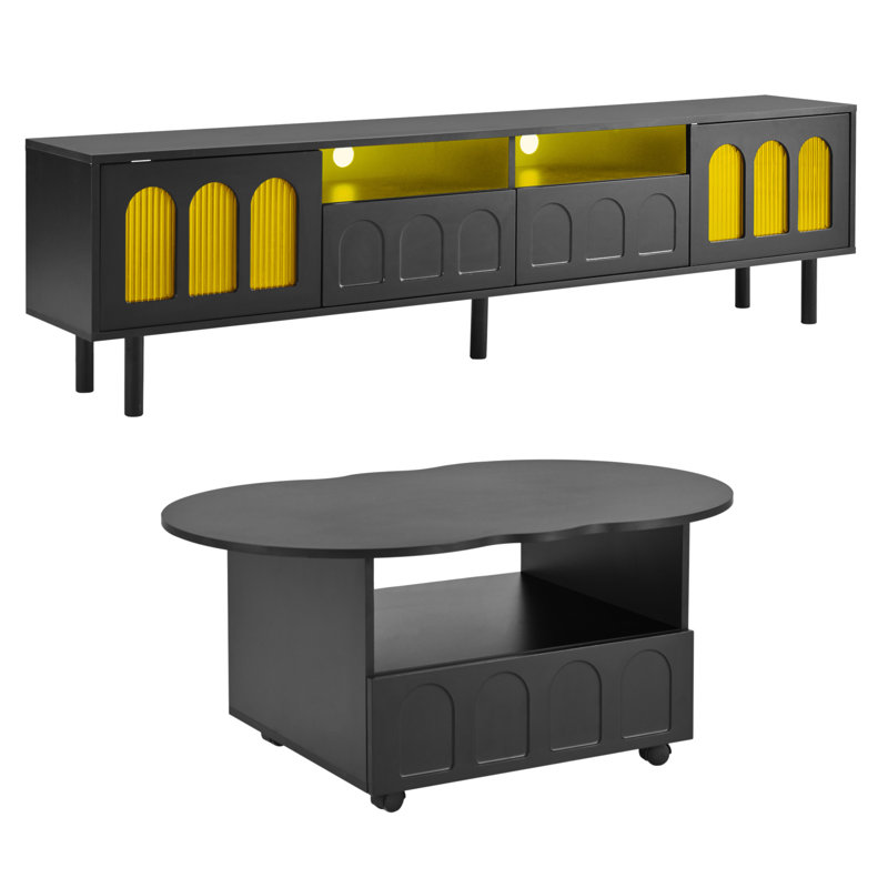 Stylish TV Stand And Coffee Table Set For Living Room, Enhancing Space And Functionality.
