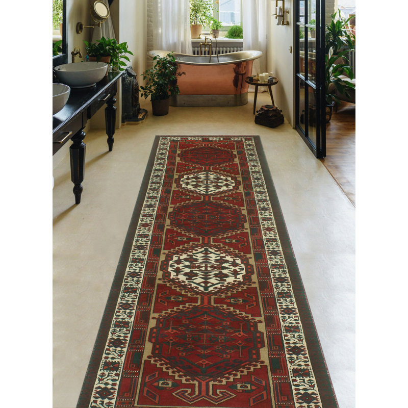 One-of-a-Kind 3'2" x 10'10" 1980s Runner Wool Area Rug in Brown and Ivory