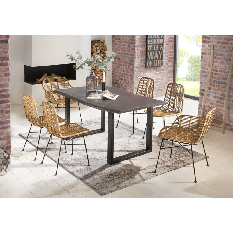 Brigham Acacia Solid Wood Dining Table, Antique grey, 78cm H x 140cm L x 80cm W, Black