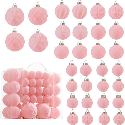 Ornements de velours en forme de boule de Noël - 46 pièces de décorations d'arbres de Noël floqués assortis à suspendre incassables avec boucle pour décoration de Noël, 3 tailles (mauve)
