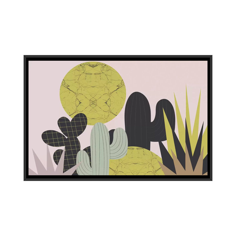 «Cacti» par Flatowl, impression sur toile, Toile avec cadre noir, Pas de tapis, H 32 po x l 48 po x P 1,5 po