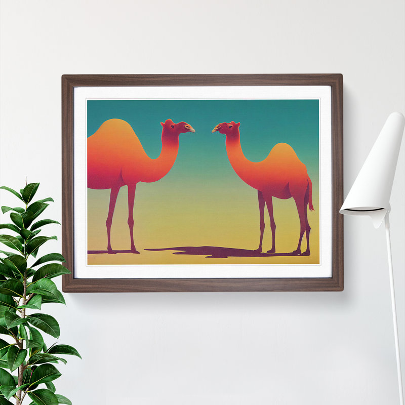 Two Camels - Framed Print, 34cm H x 46cm W x 2cm D, Walnut Framed