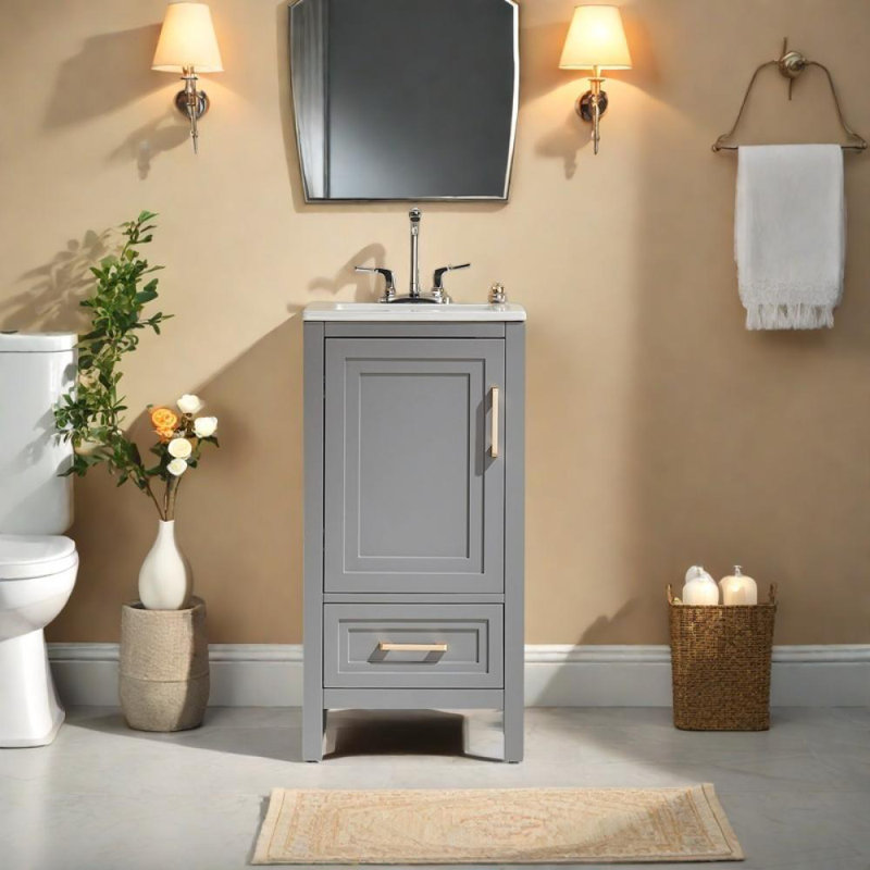 18'' Freestanding Single Bathroom Vanity, Gray/Gold