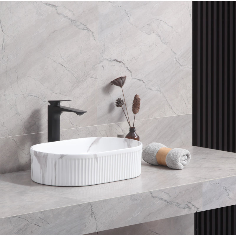 Ivy Bronx Conal 500mm L x 310mm W Ceramic Oval Sink, Calacatta