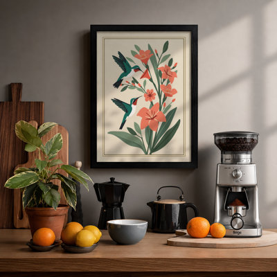 Hummingbirds and Flowers Botanical - Framed Print