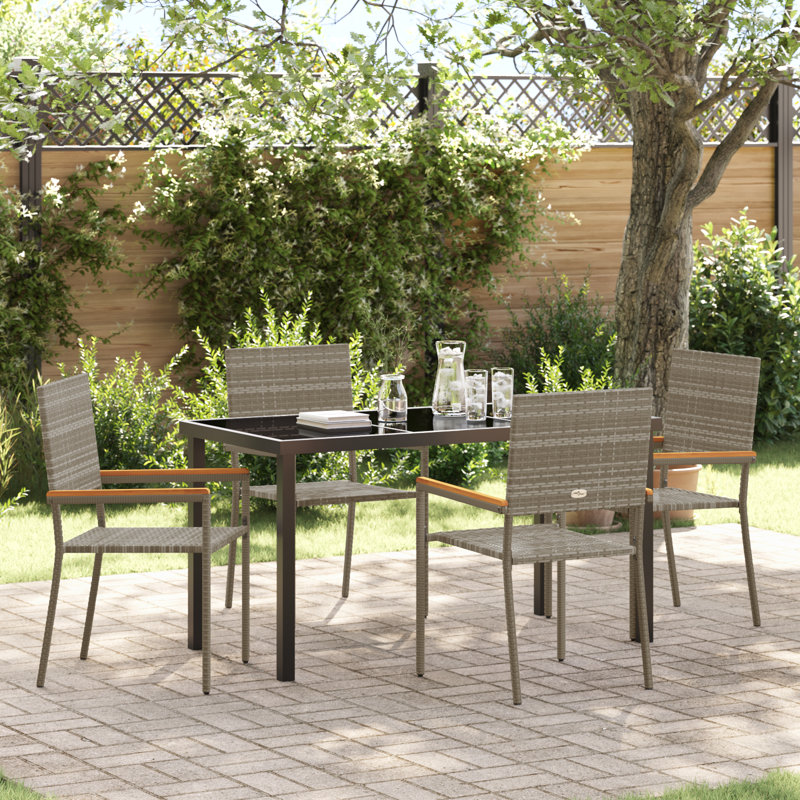 5 Piece Garden Dining Set Poly Rattan, Grey