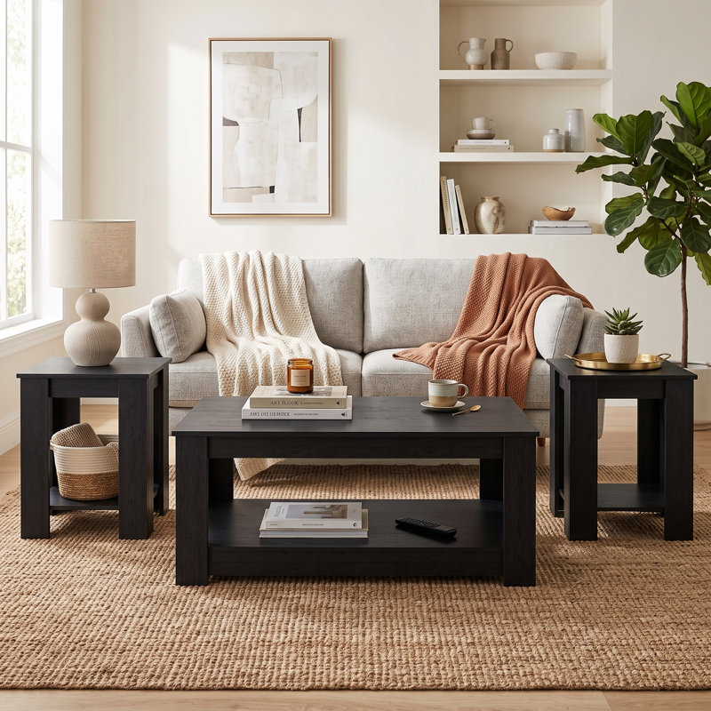 Gloria 3 Pieces Coffee Table Set, Black