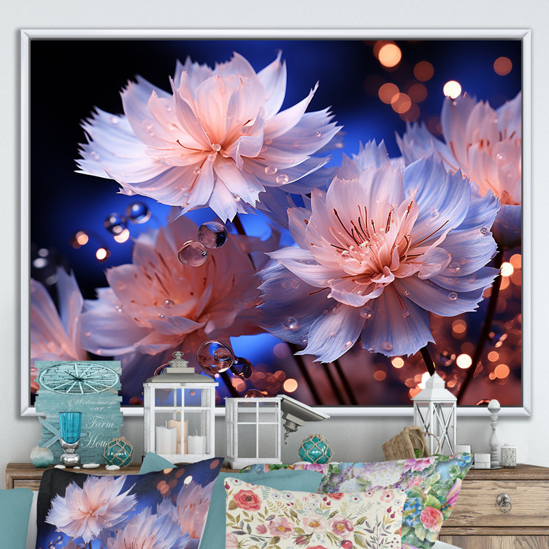Impression sur toile Dreamy Mauve cornflowers III, Cadre flottant blanc, 24" H x 32" W