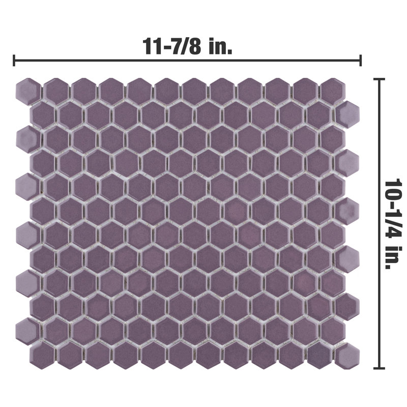 Carreau de mosaïque de plancher et de mur en porcelaine hexagonale lustrée 10-1 / 4 "x 11-7 / 8" Metro 1, Mauve