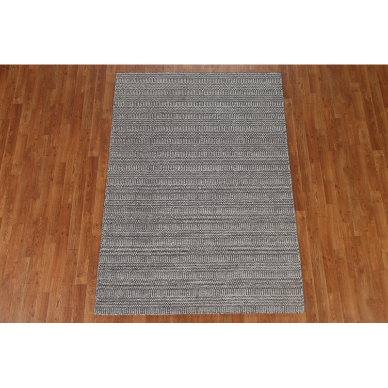 Tapis unique gris anthracite noué à la main 4 pi 8 po x 6 pi 7 po