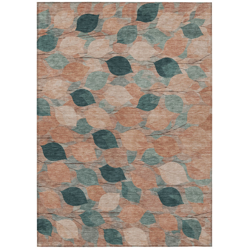 Machine Washable Indoor/Outdoor Chantille ACN2444 Floral Rug, 5' x 7'6", Copper