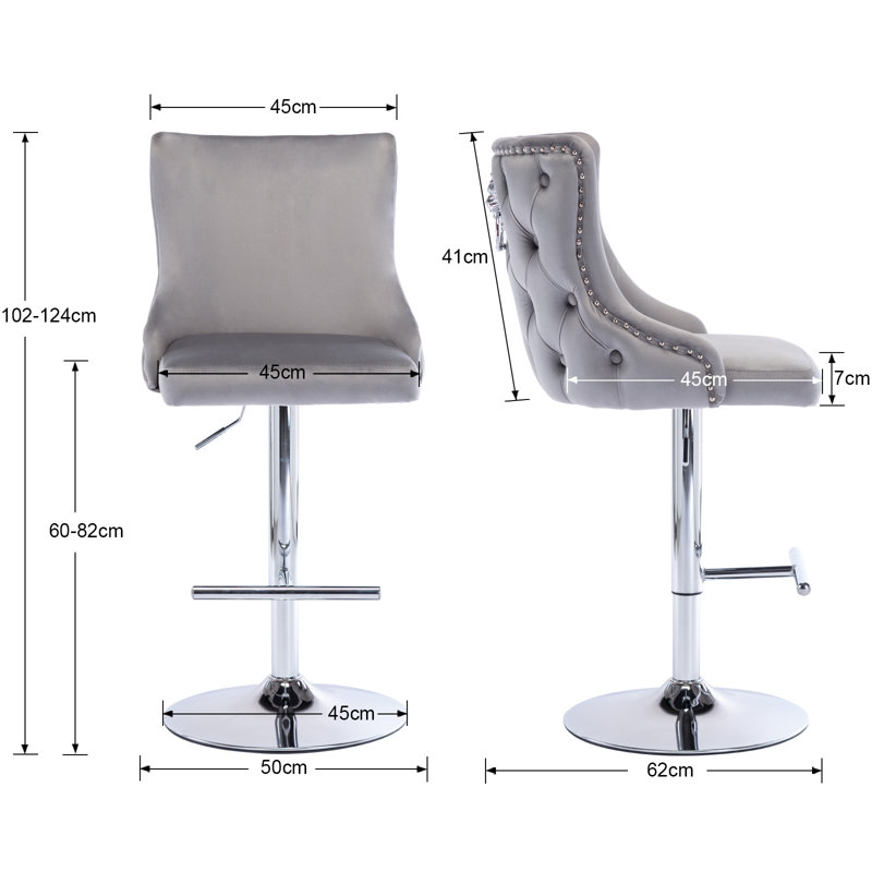 Glazer Adjustable Height Counter Stool with Metal Frame, in Grey