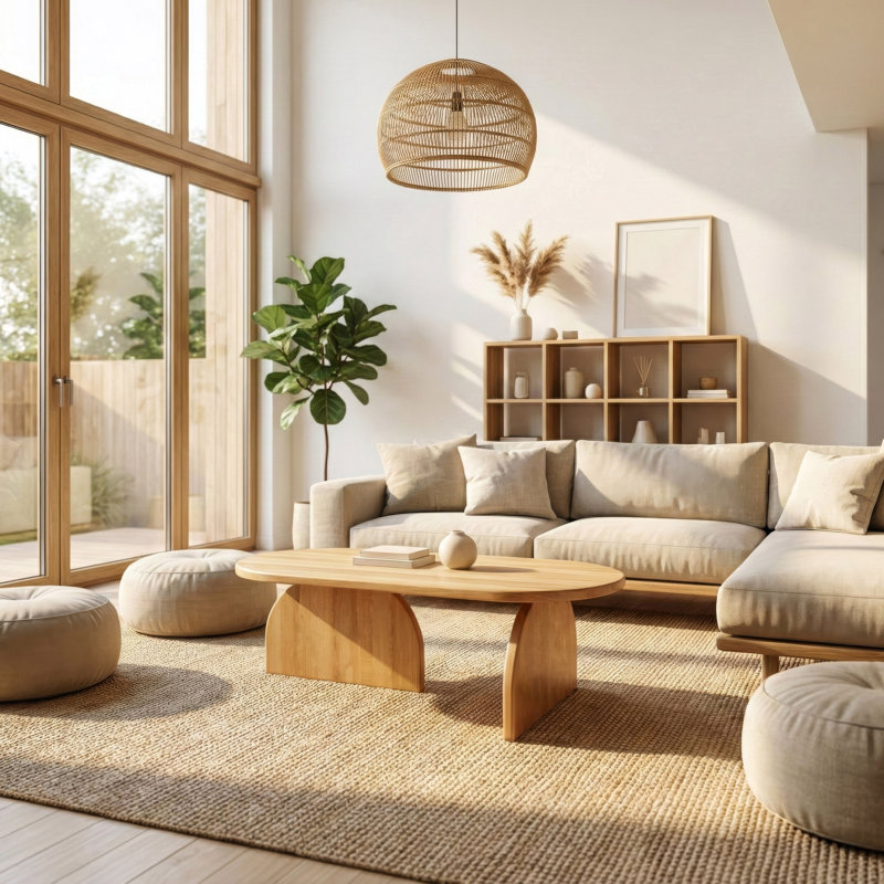 Japandi Coffee Table Solid Wood, Chestnut