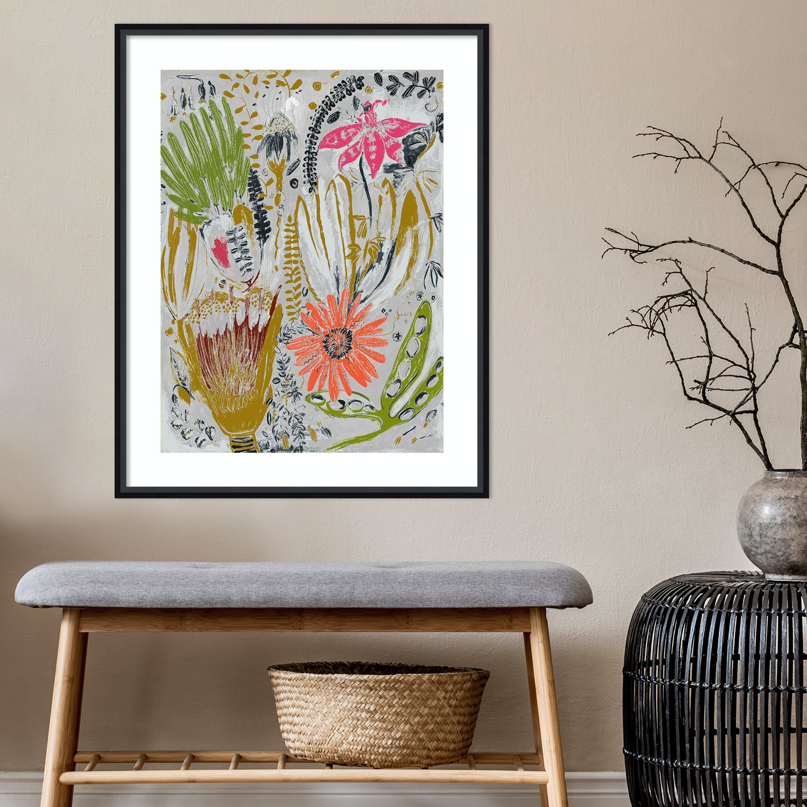 Tropical Blooms by Maya Woods, Black, 26" W x 33" H