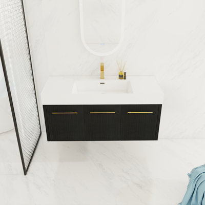 Élégant meuble-lavabo mural de 48 pouces avec lavabo en résine à rebords épais - conception peu encombrante, emballage pour enfant inclus