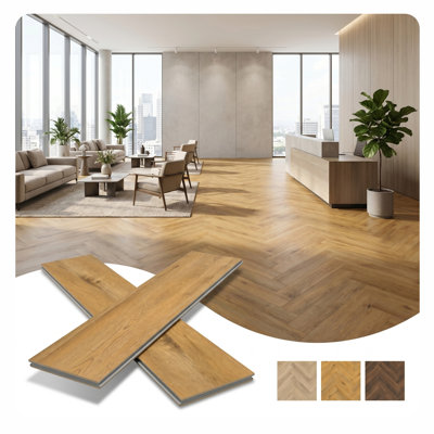 Blues Herringbone SPC Vinyl Flooring Planks - 29.5 in x 5.9 in - Walker Oak