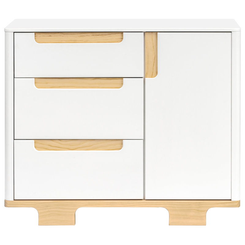 Yuzu Crib, 3 Drawer And 6 Drawer Dresser Set, White/Natural