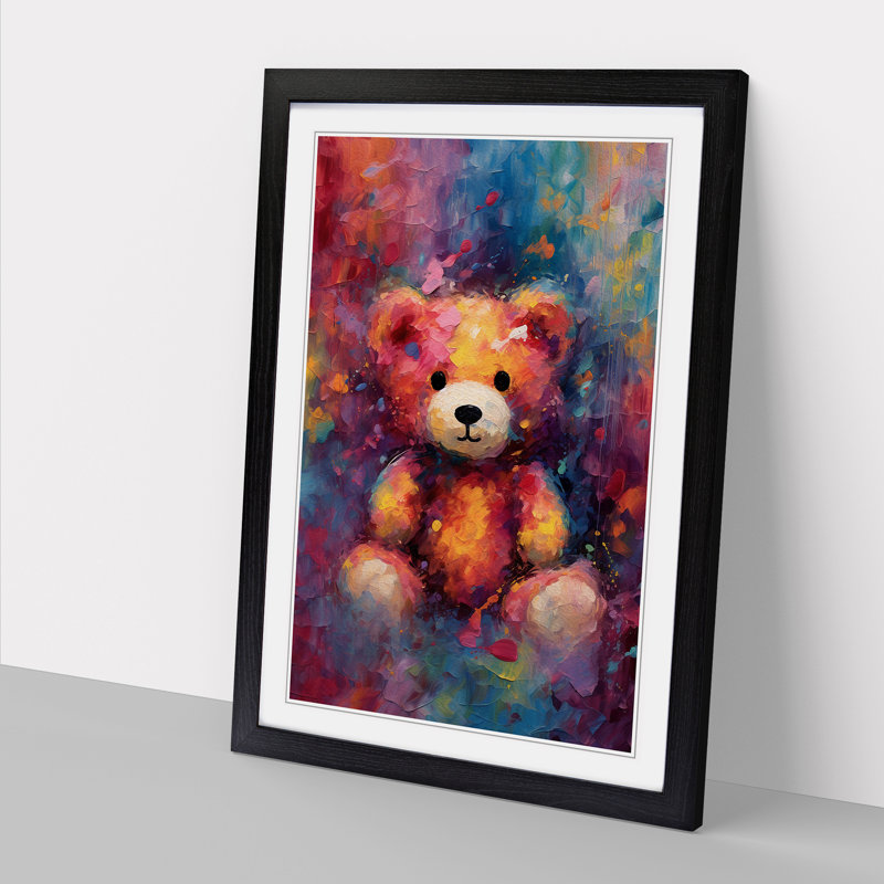 Teddy Bear Abstract No.2 - Single Picture Frame Print on Wood, Black, 46cm H x 34cm W x 2cm D