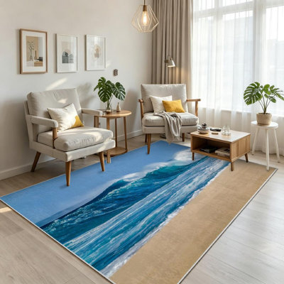 Tapis bleu lavable à la machine bleu Surf Big Ocean Wave Sandy Beach Sea