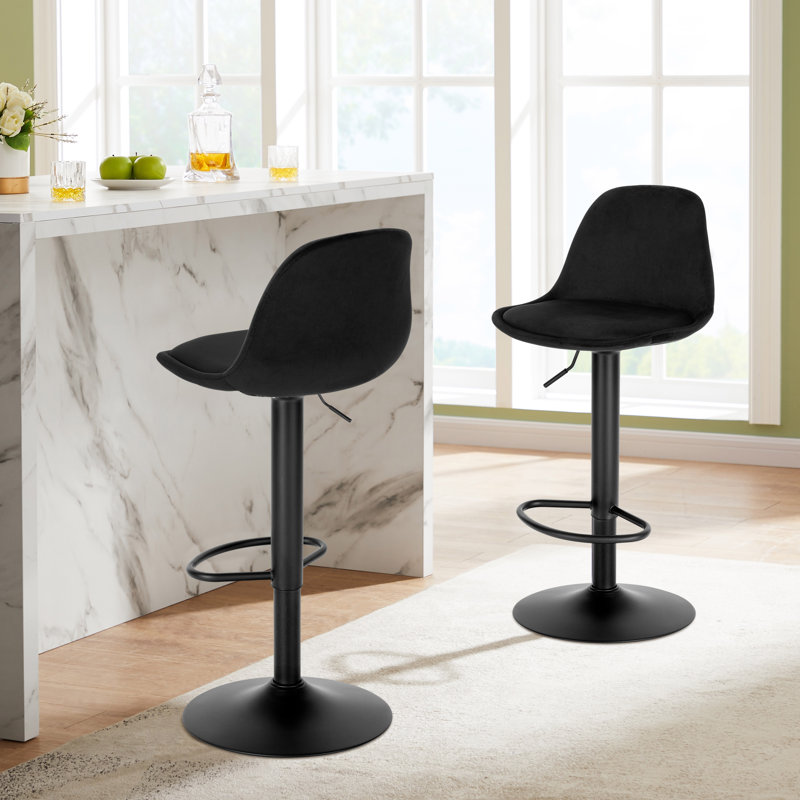 Aljosha Swivel Upholstered Velvet Adjustable Height Bar Stool with Steel Frame, Black, 1