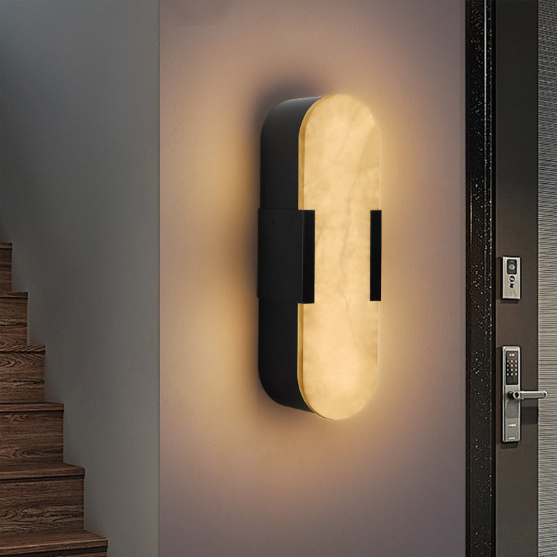 3.5 In. Matte Black LED Wall Sconce With Marble Shade (Set of 2), Matte Black