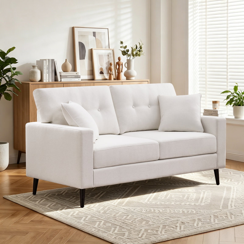 Causeuse à accoudoirs carrés l 65 po, Beige