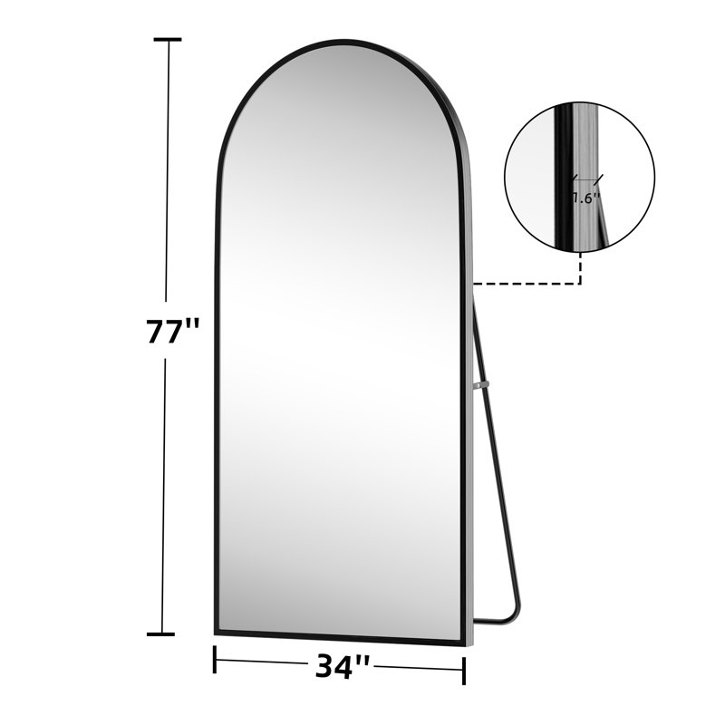 Grand miroir de plancher arqué pleine longueur, Noir, 77 po x 34 po