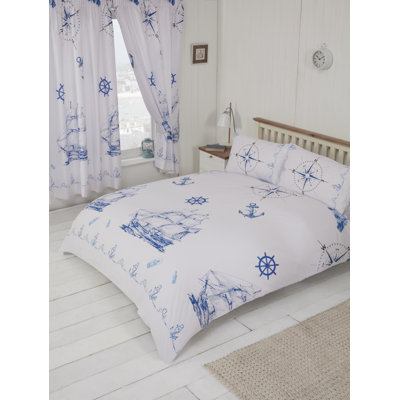 NAUTICAL Hingham White Blue 132 TC Duvet Cover Set