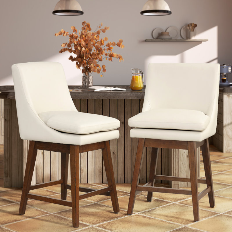 Tabourets de bar rembourrés avec siège rembourré et base en bois massif (ensemble de 2), Blanc