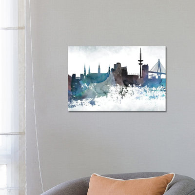 Dusseldorf Bluish Skyline 1 Piece Wrapped Canvas Wall Art