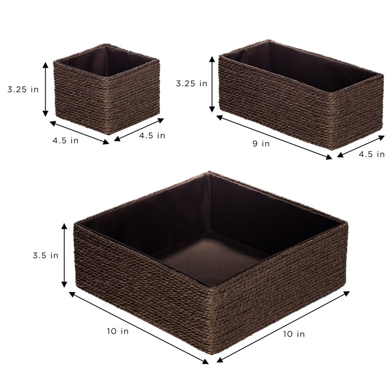 Stackable Storage Woven Paper Rope Baskets Set of 4, Chocolate, Chocolate