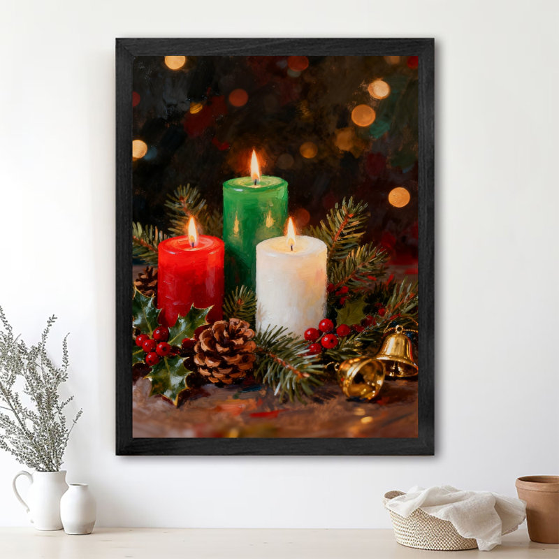 Art encadré noir rétro avec bougies de Noël, impressions de style rétro, H 25 po x l 17 po