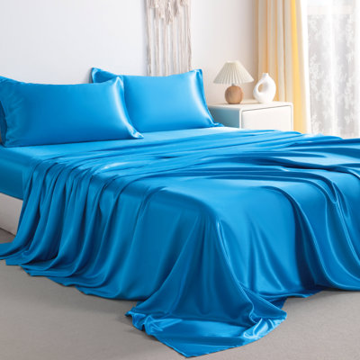 Silky Cooling Satin Sheet Set, Hair & Skin Friendly, Wrinkle, Fade, Stain Resistant Deep Pocket Sheet Set