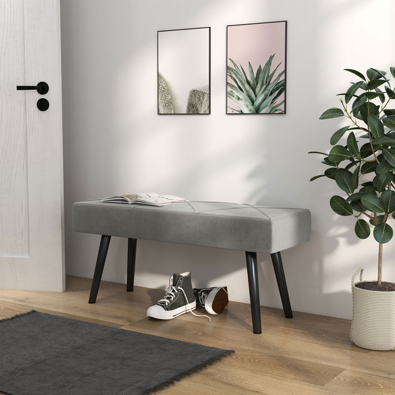 Melenie Polyester Upholstered Bench, Grey