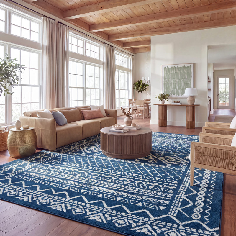 Tapis bleu marine / ivoire Cambree Southwestern, Rectangle 10 pi x 13 pi