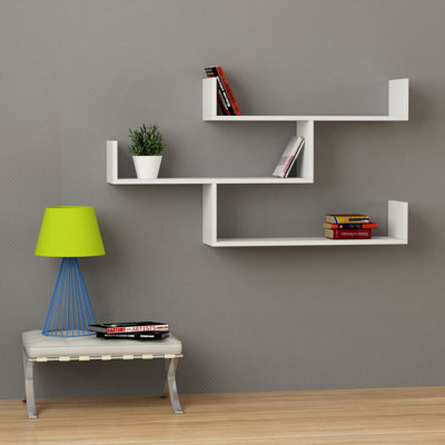 Modern Wall Shelf, White, 46.9 x 26.2 x 9.1 inches | 100% Melamine Coated Particle Board, Thickness: 0.7 inches | Multiple Shelves, Wall-Mountable, El