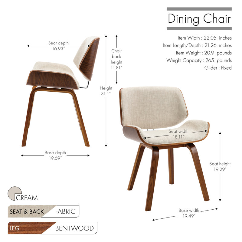 Chaise d'appoint en bois massif Delgardo, Tissu crème