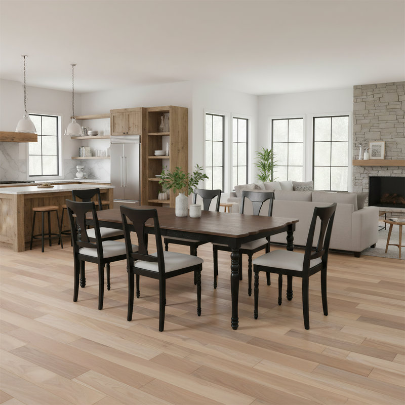 Ensemble de salle à manger 7 pièces, table de salle à manger extensible en bois avec 6 chaises, Noyer / noir