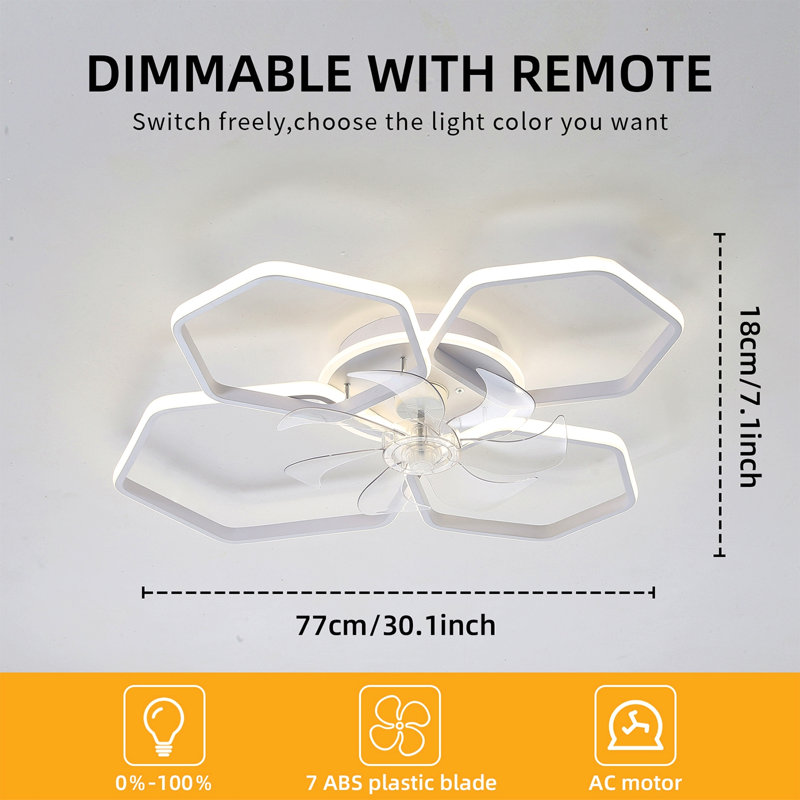 Ventilateur de plafond 30 pouces avec lumières DEL à télécommande à intensité variable, ventilateur à 6 vitesses
